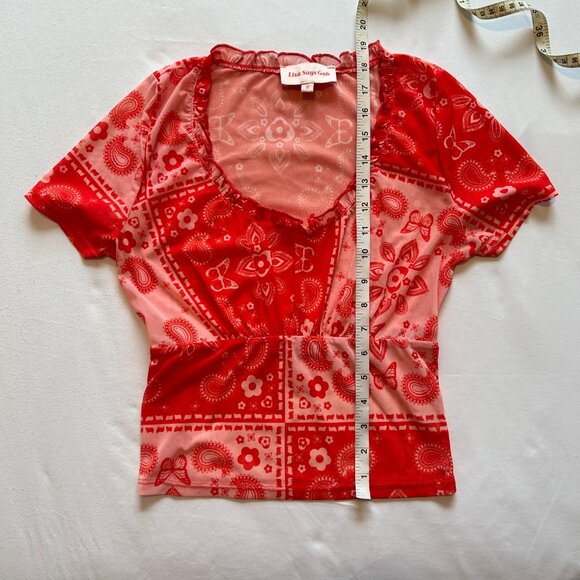 Lisa Says Gah Lana Short Sleeve Top - Bandana Red & White Paisley Print - Picture 8 of 9